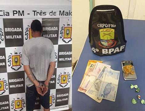 Brigada Militar prende em flagrante homem traficando em Três de Maio