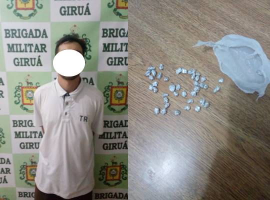 Elemento é preso pela Brigada Militar com 40 pedras de crack 