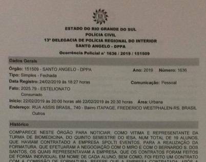 Acadêmicos de Biomedicina do IESA também registram BO contra empresa promotora de formaturas