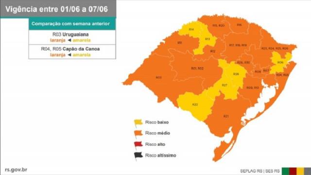 Regiões de Uruguaiana e Capão da Canoa retornam à bandeira laranja
