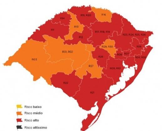 Mapa preliminar desta semana novamente classifica região de Santa Rosa em bandeira vermelha