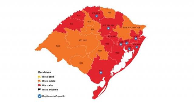 Mapa preliminar da 16ª rodada do Distanciamento Controlado tem 13 regiões vermelhas