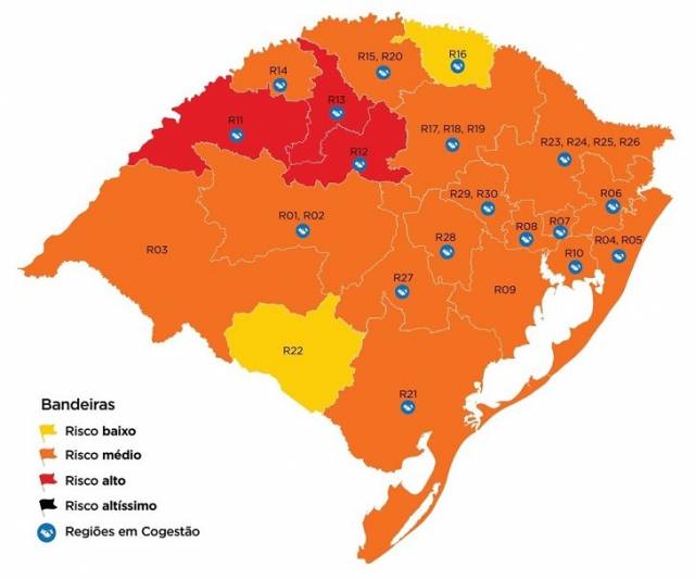 Região em amarelo no mapa preliminar da 27ª rodada do Distanciamento Controlado