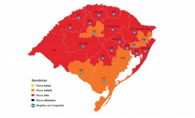 Cai número de regiões classificadas em bandeira vermelha no mapa preliminar do distanciamento controlado