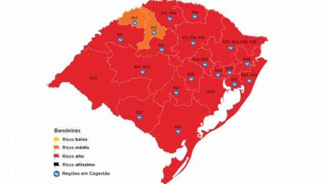 RS tem 19 regiões com risco alto para coronavírus, sem bandeira preta