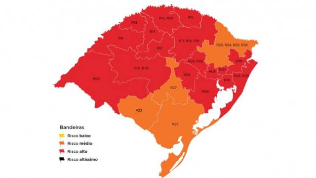 Mapa preliminar da 38ª rodada indica 17 regiões em vermelho e quatro em laranja