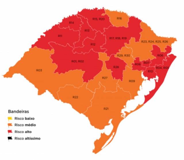 Aumentam para 13 as regiões em bandeira vermelha no mapa do Distanciamento Controlado