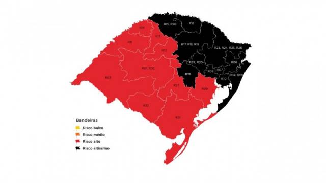 Mapa definitivo da 42ª rodada mantém 11 regiões com risco altíssimo para coronavírus