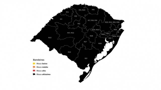 Mapa do Distanciamento Controlado confirma todo o RS em bandeira preta na 43ª rodada