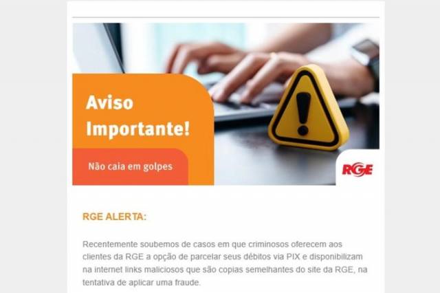 RGE alerta para golpe do falso parcelamento via Pix