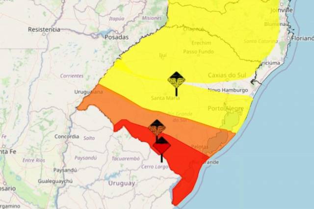 Inmet divulga alerta de perigo para o Rio Grande do Sul