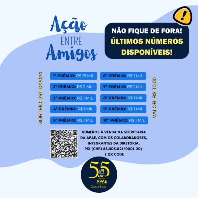 Apae vai sortear prêmios em dinheiro no dia do aniversário
