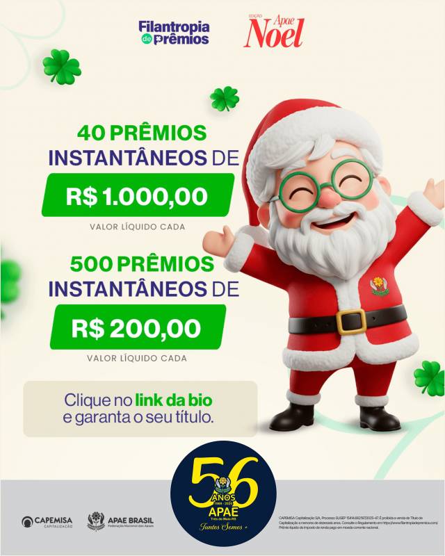 Ainda dá tempo de adquirir seu título Apae Noel