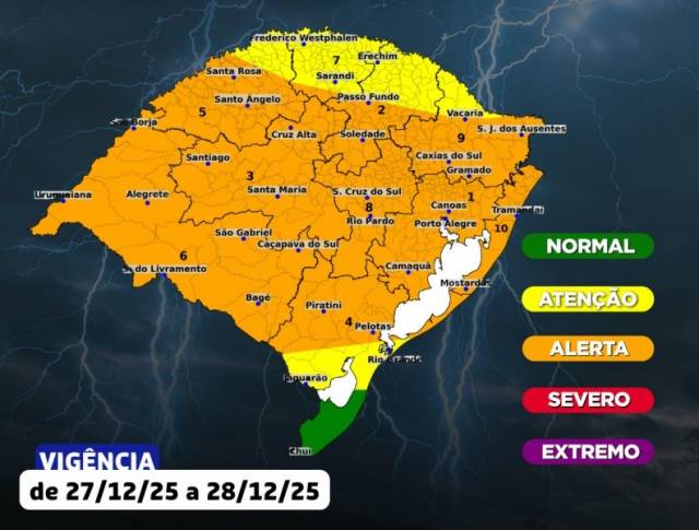 Fim de semana no RS terá avanço de frente fria com tempestades isoladas